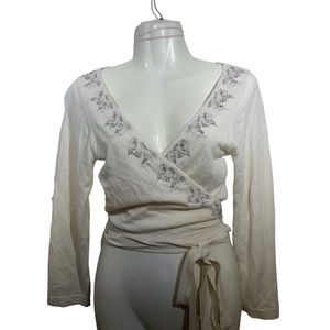 Theory Womens Wrap Sweater 100% Cashmere Beaded Balletcore Size Large